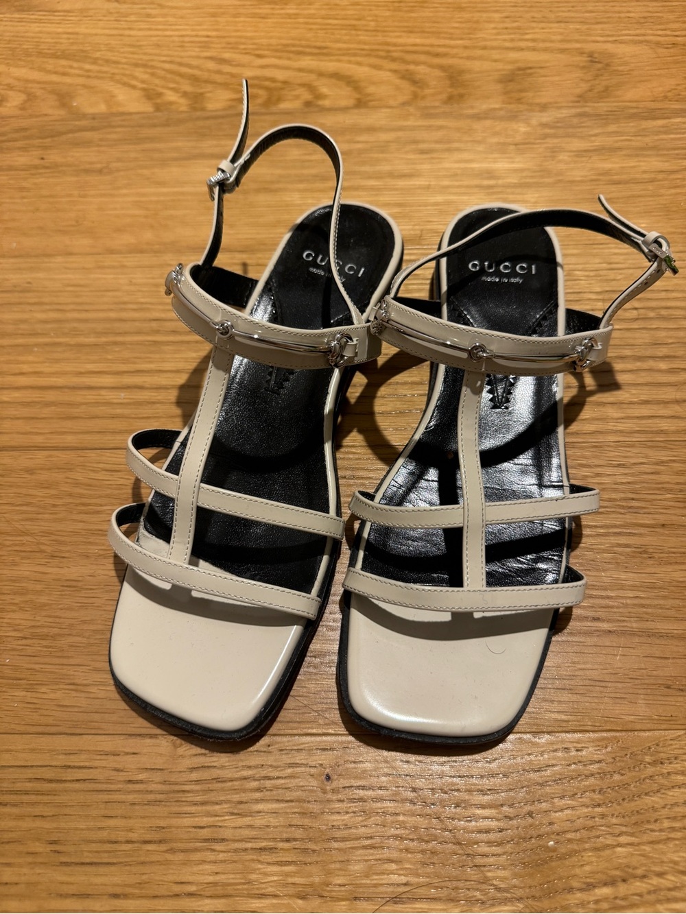 Gucci Cream Leather Multi-Strap Sandals with Silver Accents